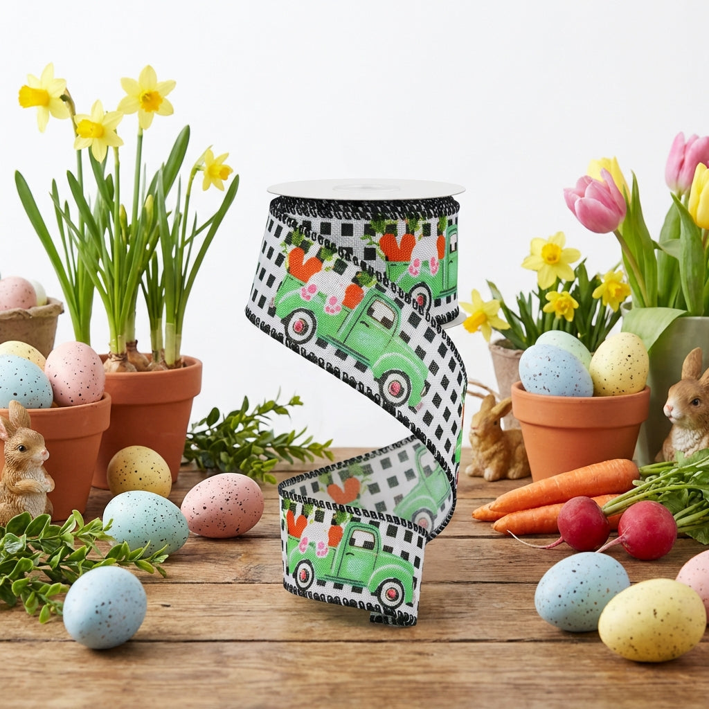 4.57M Easter Decorative Ribbon Festive Design Easter Hare and Carrot Ribbon DIY Crafts Material Trim for Crafters, Home Decor Enthusiasts, Wreath Making
