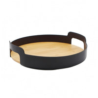 Round Bamboo Tray Handhold Openings Houseware Minimalist