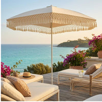 Fringe Market Patio Umbrella Decorative Square Umbrella with Fringe Windproof for Coffee Shops Owners, Beach