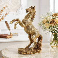 Desktop Horse Ornament Gold Foil Finish Rearing Horse Statue for Living Room