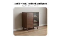 Walnut Dining Buffet Solid Wood Storage Sideboard Cabinet with Fluted Glass Doors and Spacious Countertop Suitable for Adults Renters Entryway Dining Room Living Room