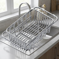 Stainless Steel Dish Rack and Kitchen Sink Rack, Expandable 316 Stainless Steel Sink Organiser, Space Saving Fruit and Vegetable Drainer Design