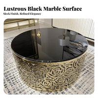 Circular Table with Floral Cutcarved Opening Base Marble Surface Round Pedestal Table Stable Build Adaptable for Residents