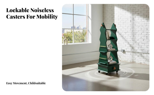 360-Degree Rotation 4-Tier Rotating Bookshelf Space-Saving Design 4-Tier Rotating Book Cart Mobile with Wheels Bookcase Child-Friendly Height for Children, Toddlers, Playroom, Nursery, Small Areas, Bedroom