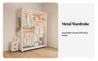 Easy Assembly Metal Garment Rack with Pegboard Sturdy Construction Freestanding Clothes Rack Multi-Functional Freestanding Accessible Wardrobe Dustproof Curtain for Renters, Homeowners, Students, Entryway, Dorm Room, Apartment