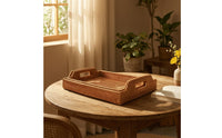2 Pieces Handwoven Tray with Handles Rustic Wicker Tray with Handles for Hosts, Countertop Organization