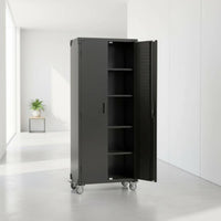 Metal Storage Cabinet Lockable Casters Rolling Storage Cabinet Removable Shelves Household Organizer for Office, Home