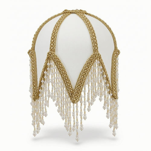 Lampshade Cover with Bead Fringe Linen-Textured for Photo Styling, Tea Rooms