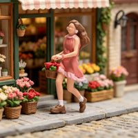 Rose-Colored Dress Miniature Girl Hand Painted Home Decor Detailed Craftsmanship