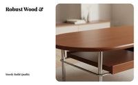 Oval Stand with Sliding Tray Modern Minimalist Tea Table Medieval Design Ample Storage for Homeowners, Renters