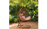 Cushioned Hanging Egg Chair with Stand Woven Egg Chair with Stand Weather-Resistant Furniture Heavy-Duty for Patio, Balcony