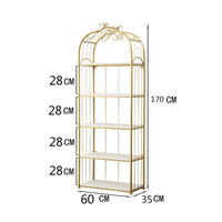 Nordic Floor Standing Shelf Elegant Design Gold Metal Frame Bookcase Sturdy & Stable Multi-Tier Metal Bookshelf for Living Room, Beauty Shop, Entryway