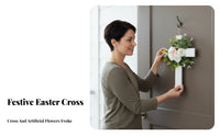 Lifelike Flowers Easter Cross Wreath Ready to Hang Floral Cross Wall Decor Fade-Resistant for Outdoor, Church
