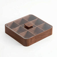 Wooden Snack Box with Glass Lid Multi-Compartment Divided Snack Box Clear Serving Tray with Glass Lid for Tea Table
