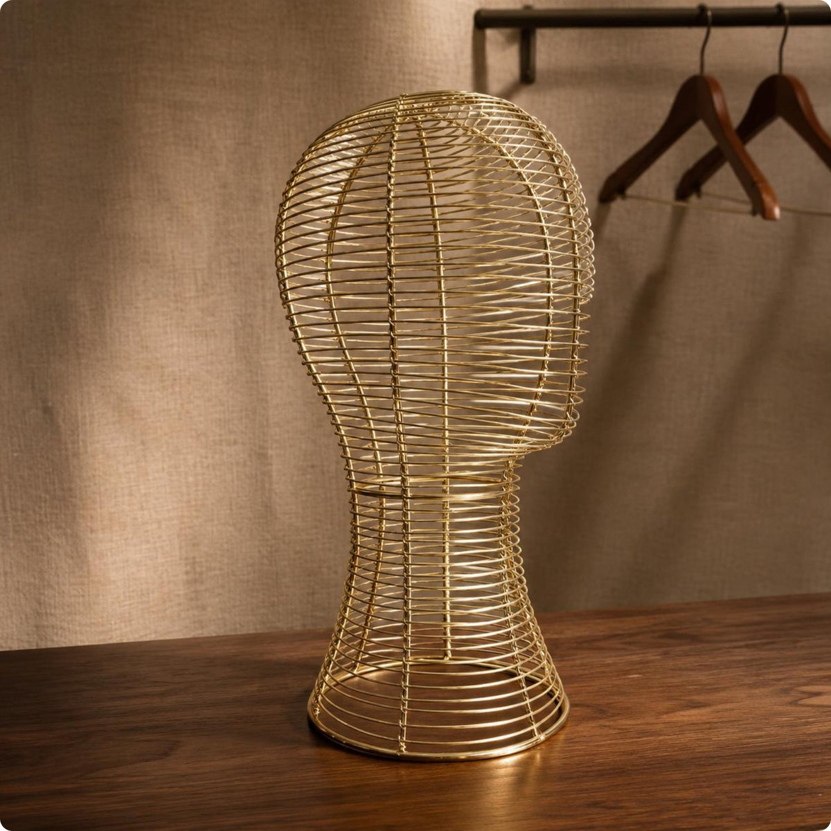 Gilded Hat Display Stand Handmade Iron Hairpiece Stand Stable Base Hairpiece Mannequin Head