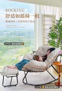 Double Rattan Rocking Chair with Fabric Cover, Steel Frame, Modern Style
