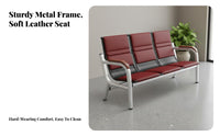 Wear-Resistant PU Leather 3 Seater Waiting Chair Heavy Duty 3 Seat Waiting Bench Long-Lasting Construction Metal Frame Tandem Chair High-Rebound Cushion for Visitors, Patients, Customers, Lobby, Hospital, Airport, Salon