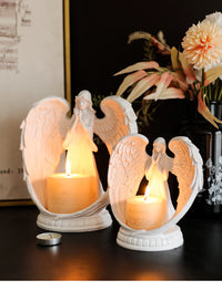 Nordic White Winged Praying Angel Aroma Candle Holder for Living Room, Dining Room, Wedding, Romantic Couple Atmosphere Decoration
