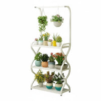 Multi-Tier Flower Rack with Hanging Bar Large Capacity for Gardeners, Homeowners