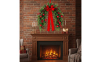 Christmas Wreath Festive Christmas Wreath with Bow Pre-Decorated Decorations for Homeowners, Decorators, Front Door, Wall, Window