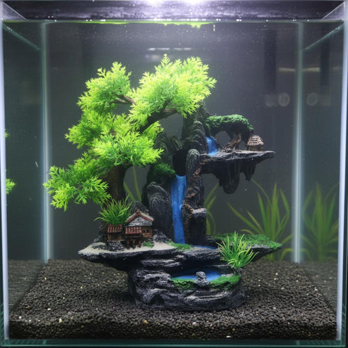 Aquatic Habitat Rockery Landscape Realistic Design Artificial Rockery with Tree Resin Mountain Decoration Aquatic Pet Habitat