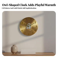 Modern Design Owl Wall Clock Large Numerals Cartoon Creature Clock Ra Clock Face Brushed Finish for Families, Homeowners, Living Room