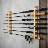 2 Pieces Bamboo Fishing Rod Rack Natural Wood Finish Fishing Rod Rack