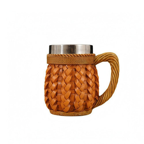 Rustic Beer Mug Wood-Like Stainless Steel Stein Large Capacity for Bar