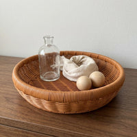 Round Woven Basket Open Top Rattan-Style Basket Sturdy