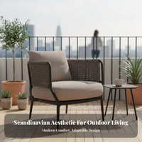 Woven Patio Armchair Nordic Design paded Patio Armchair Includes pad Deep Seating for Homeowners, Hotel Owners, Balcony