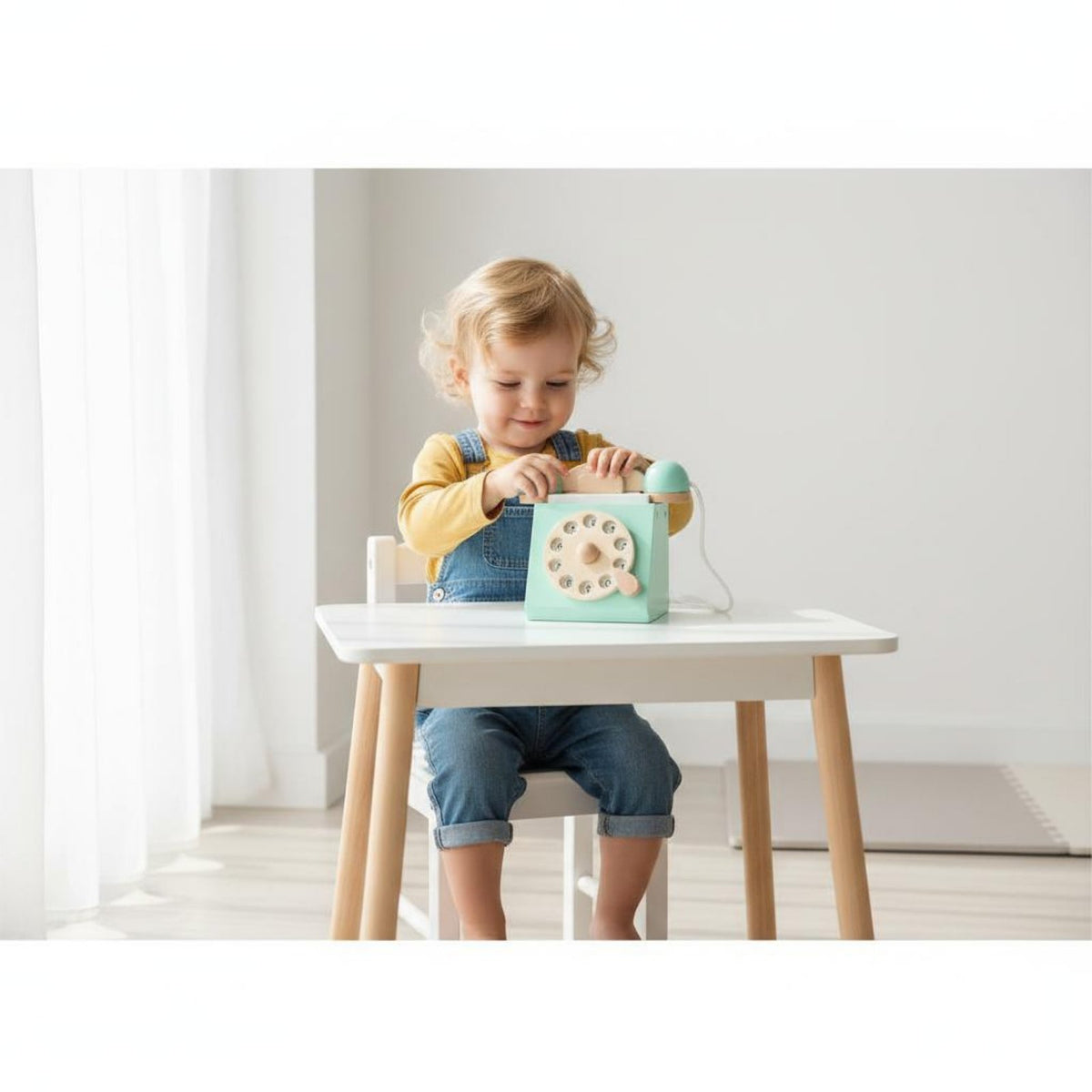Number Recognition Wooden Landline Phone Toy Early Education Educational Toy Phone Imaginative Play for Toddlers, Babies, Home, Preschool