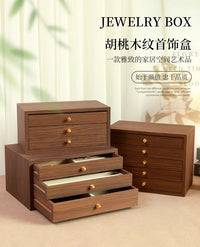 Five-Layer Walnut Jewelry Box with Drawers for Desktop Storage