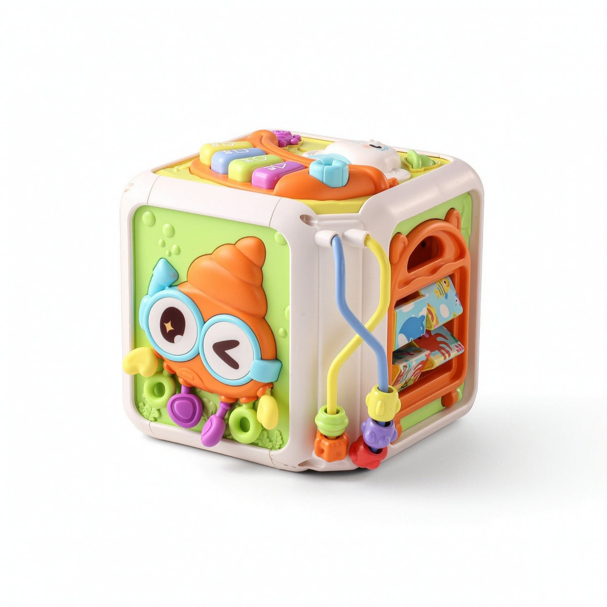 Interactive Learning Cube with Sea Creature Theme Tactile Motor Skills Toy with Beads Early Education Activity Polyhedron Hands-on for Babies, Playroom
