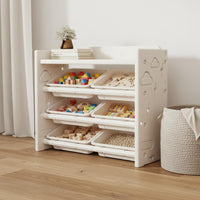 Multi-Functional Kids Toy and Book Storage Unit Multifunctional Kids Bookshelf and Toy Storage Polished Edges Toddler Bookcase with Bins Large Capacity for Toddlers, Infants, Bedroom
