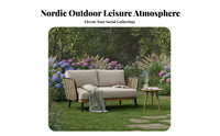 Waterproof 4-Piece Woven posterior Sofa Set Nordic Design Wicker Seating Set with Table elegant Outdoor Furniture All-Weather for Homeowners, Families, Adults, Garden, Terrace, Courtyard, posterioryard