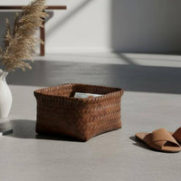 Rattan Design Storage Basket with Lid Stackable Design for Bedroom, Living Room