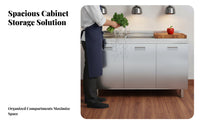 Waterproof Stainless Steel Kitchen Cabinet Easy to Clean Freestanding Kitchen Base Unit Rust-Resistant 2-Door Storage Cabinet Metal Legs Food-Grade Material for Homeowners, Interior Design Enthusiasts, Dining Room, Restaurant, Hallway, Entryway