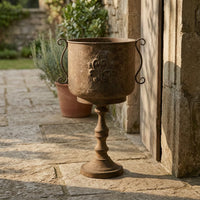Vintage Pedestal Urn Planter Rustic Urn Planter with Pedestal Base Freestanding Plant Pot Metal for Garden, Entryway, Balcony
