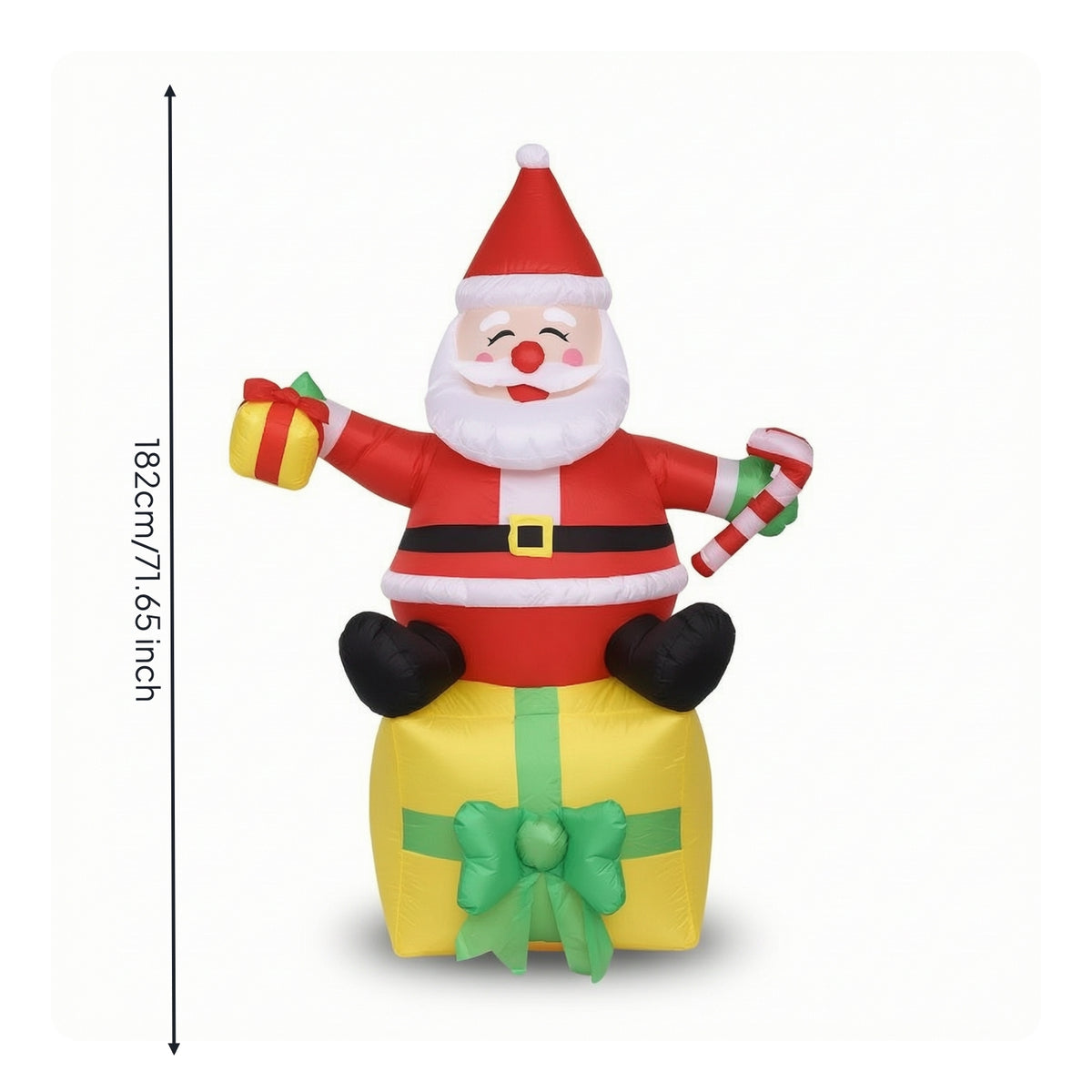 Inflatable Santa with Candy Cane Freestanding Inflatable Santa Figure Holiday Decoration Festive Decorations Cheerful