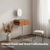 Round Pedestal Table with Mirror Nordic Design Makeup Desk Movable Modernist Inspired for Women, Students, Dressing Area