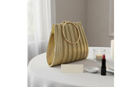Elegant Design Pleated Evening Bag Compact Interior Circular Handle Clutch for Banquet, Wedding