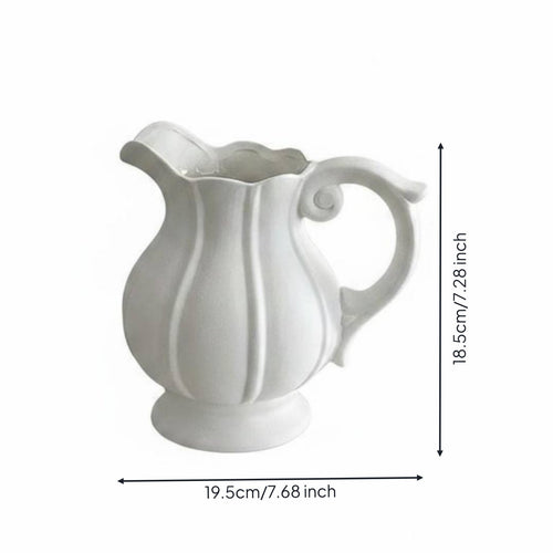 Fluted Flower Pitcher Elegant Design Decorative Jug with Handle Retro Design