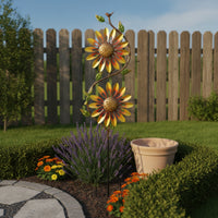 Outdoor Sunflower Spinner Wind Decor Double Bloom Bird Accent Iron Durability Foliage Detail Suitable for Courtyards Villas Garden Beds