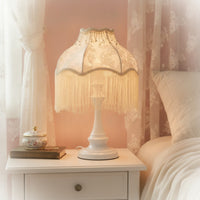 Fringe Table Lamp Decorative Table Lamp with Textile Shade Vintage-Inspired Princess-Style for Girls, Bedroom, Reading Corner