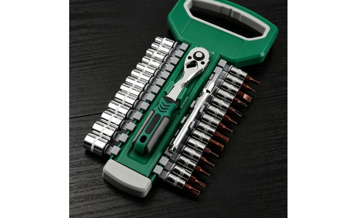 1/4-Inch Drive Socket Wrench Set with Bent Handle 72-Tooth Socket Wrench Set with Storage Case Reversible Quick Release for DIYers, Homeowners, Cyclists, Home Repair, Garage, Two-Wheeler Maintenance