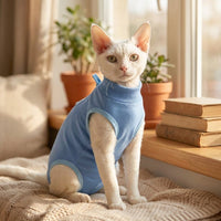 Cat Recovery Suit with Ties, Super Elastic Modal Neuter Suit, Thin Spay Suit and Anti-Lick Shirt, Comfortable Kitten Post Surgery Wound Care