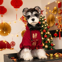 Dog Hoodie Small with Text Graphic, Thickened Polyester Fleece Lined Warm Sweater, Winter Warm Festive Clothing and New Year Outfit for Pets