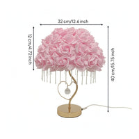 Decorative Rose Lamp with Crystal Beads Floral Rose Lamp Romantic Ambient for Girls, Teens, Bedroom, Nightstand, Vanity