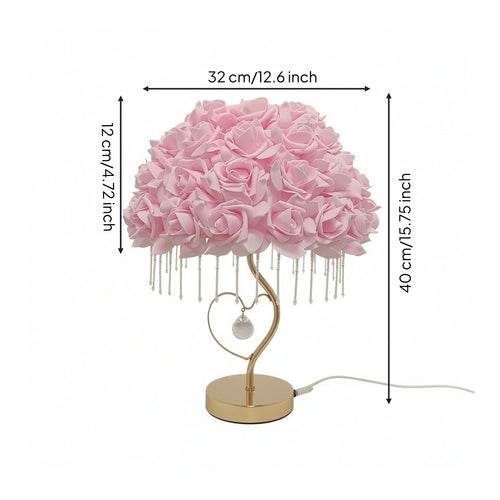 Decorative Rose Lamp with Crystal Beads Floral Rose Lamp Romantic Ambient for Girls, Teens, Bedroom, Nightstand, Vanity