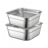 2 Pieces Nesting Basin Set Stackable Stainless Steel Basin Rolled Rim